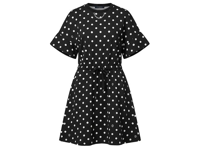 Vestido Louis Vuitton de bolinhas com detalhe de corrente Preto Branco