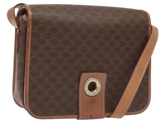 Céline Celine Vintage Macadam Circle Logo Canvas and Leather Marron