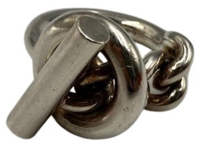 Hermès Hermes Silver Croisette Band Ring Silvery