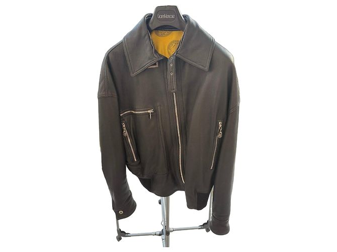 Gianni Versace schwarze Lederjacke mit Medusa-Futter