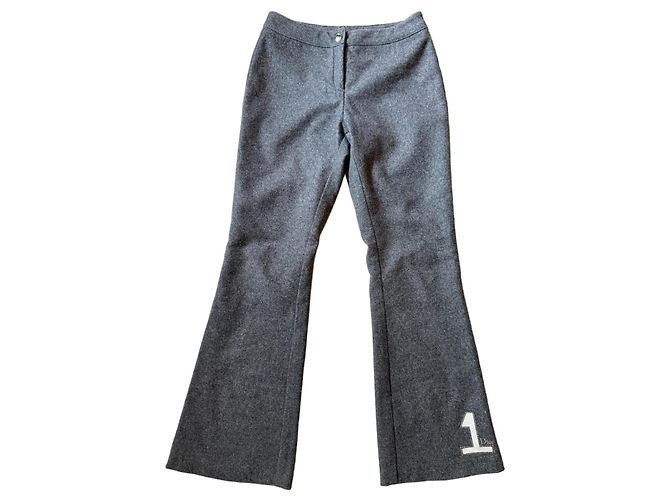 Dior Wool Flared Trousers with "1" Detail Grey