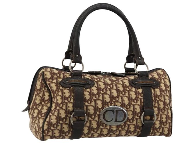 Borsa Christian Dior Trotter Canvas Marrone Argento Auth 181890V
