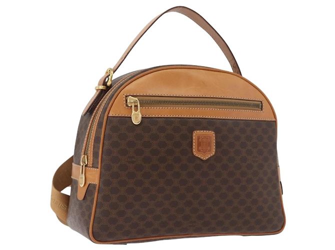 Céline CELINE Macadam Canvas Backpack PVC Leather Brown Gold Auth 181895A Golden