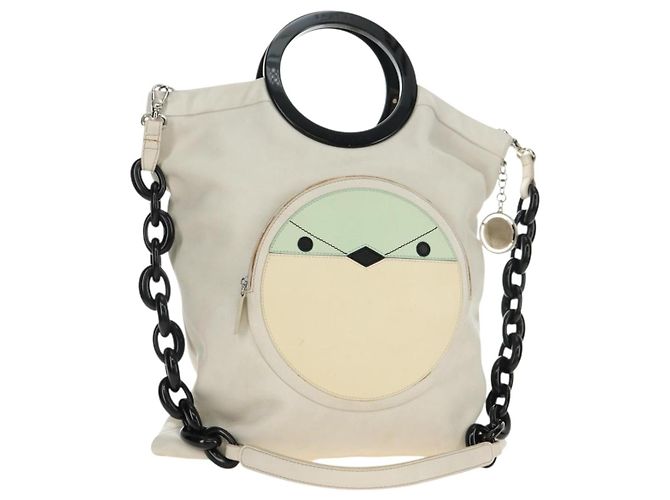 Céline Bolsa de Ombro com Corrente CELINE em Couro 2way Branco Prata Auth 181478V