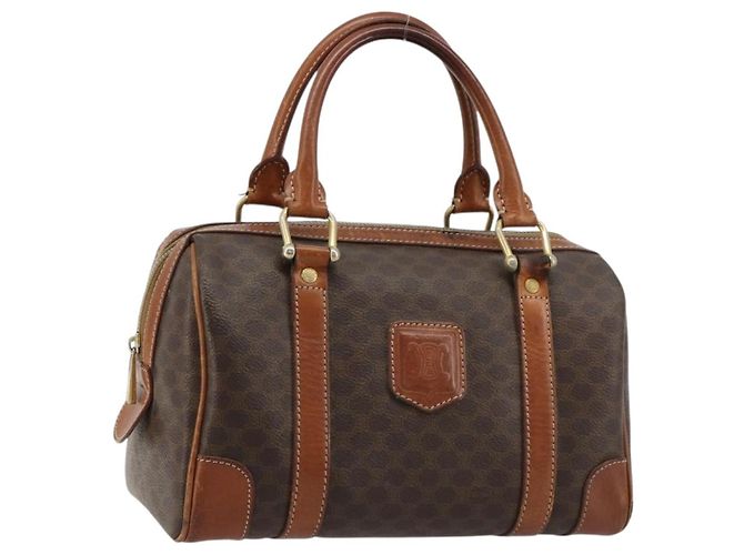 Céline Sac Boston CELINE Macadam Canvas PVC Cuir Marron Or Auth BA13029 Doré