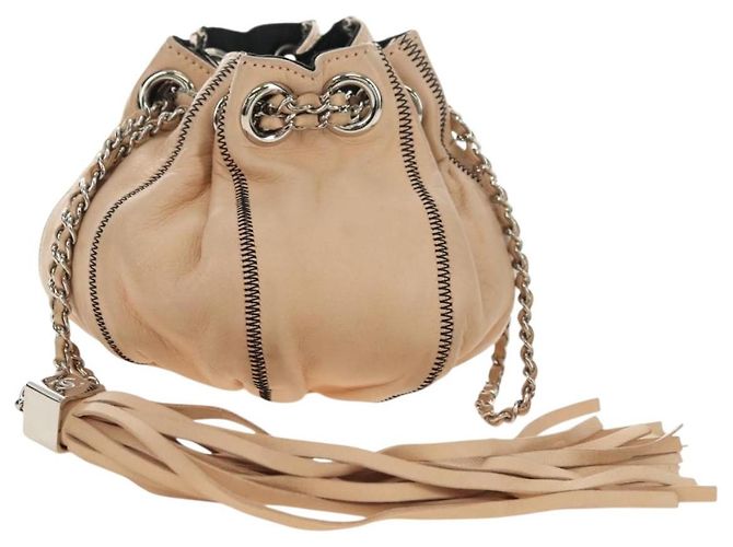 CHANEL Chain Purse Handtasche aus Lammfell Beige Silber CC Auth bs35366V