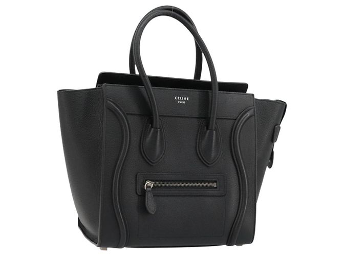 Céline CELINE Luggage Micro Shopper Hand Bag Leather Black Silver Auth 181819SAM Silvery