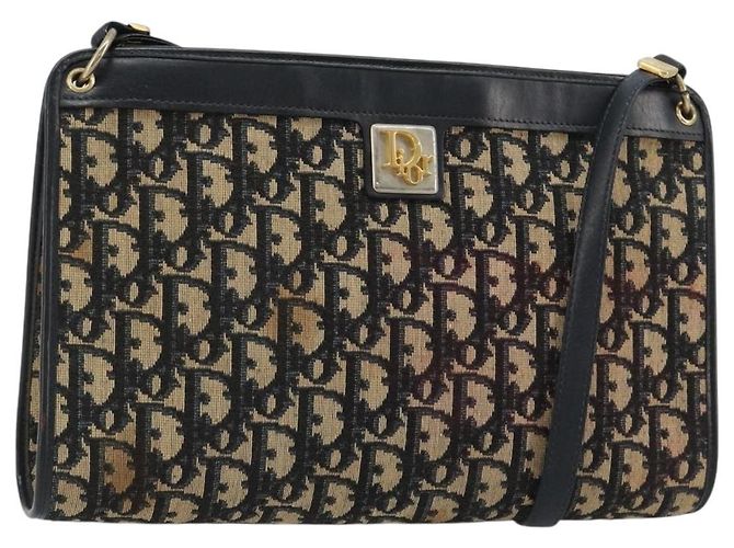 Borsa a tracolla Christian Dior Trotter Canvas Navy Gold Auth BA13143 D'oro Blu navy