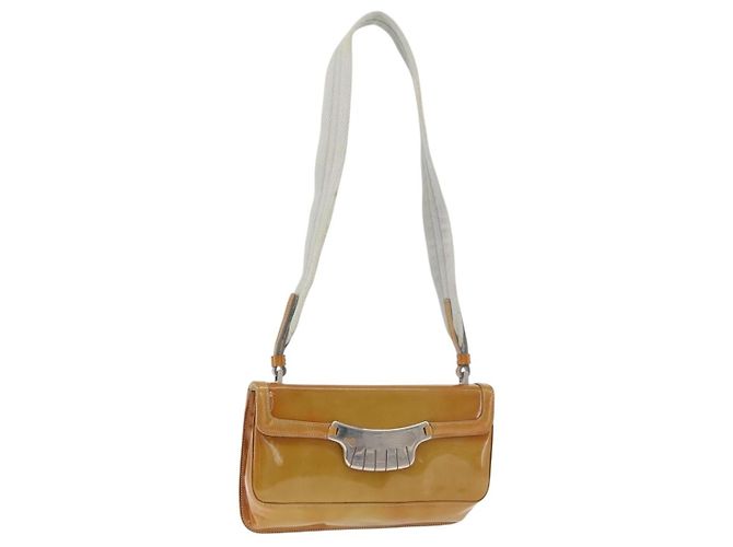 Bolso de hombro PRADA de piel charol Amarillo Plata Auth 180190