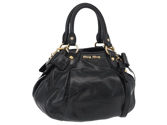 Sac à main Miu Miu en cuir 2 façons Noir Or Auth 181913 Doré