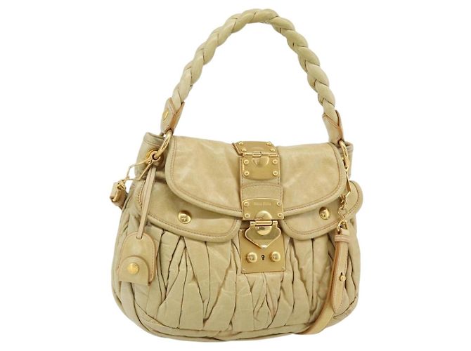 Bolsa Miu Miu Matelasse de couro 2way Yellow Gold Auth 182016V Dourado Amarelo