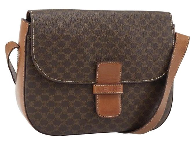 Céline Borsa a Spalla CELINE Macadam Canvas PVC Pelle Marrone Oro Auth ka4468 D'oro