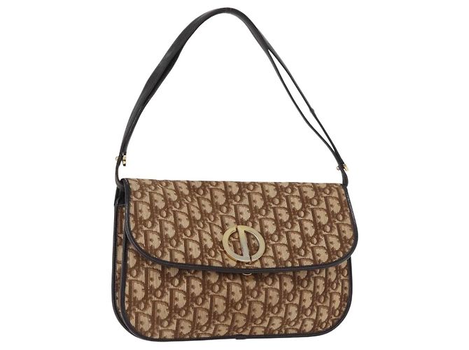 Borsa a Spalla Christian Dior Trotter Canvas Beige Oro Auth 182811 D'oro
