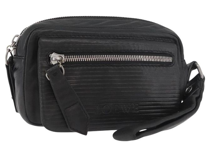 Clutch LOEWE Anagram in pelle nera con dettagli argento Auth 182493 Nero