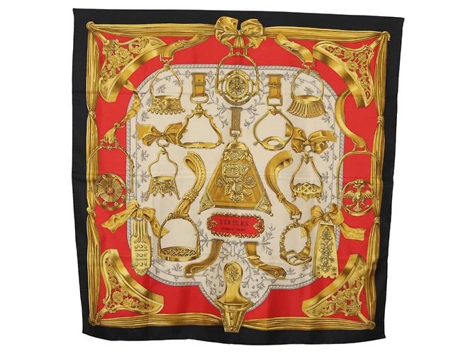 Hermès HERMES Carré 90 Sciarpa "ETRIERS" Seta Oro Autentico 182548M D'oro