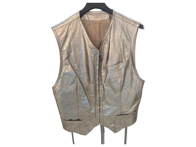 Gianni Versace Silver Metallic Leather Gilet Silvery