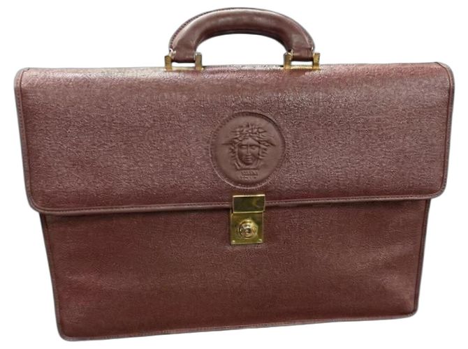 Gianni Versace Porte-documents en cuir marron Medusa
