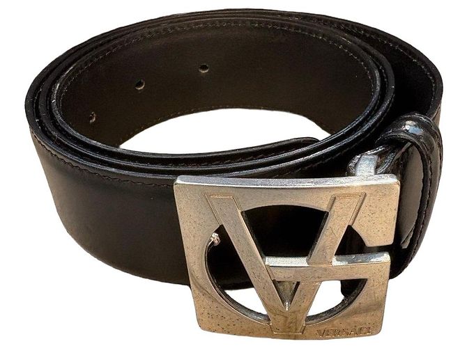 Medusa Cinto Versace Logo V em couro preto