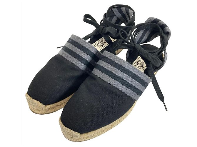 Hermès Canvas Espadrilles Schwarz Grau 