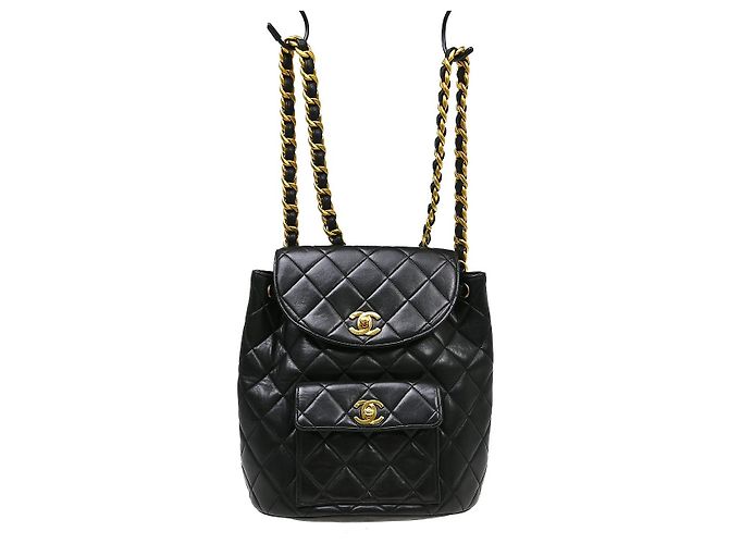 Chanel Duma Drawstring Backpack Quilted Leather Large Black