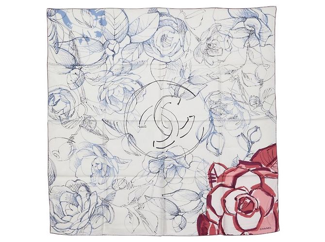 Sciarpa Chanel Coco Mark Camellia Flower Bianco Multicolore 