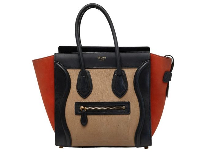Céline Borsa Tote Celine Luggage Micro Shopper Nero Beige Arancione