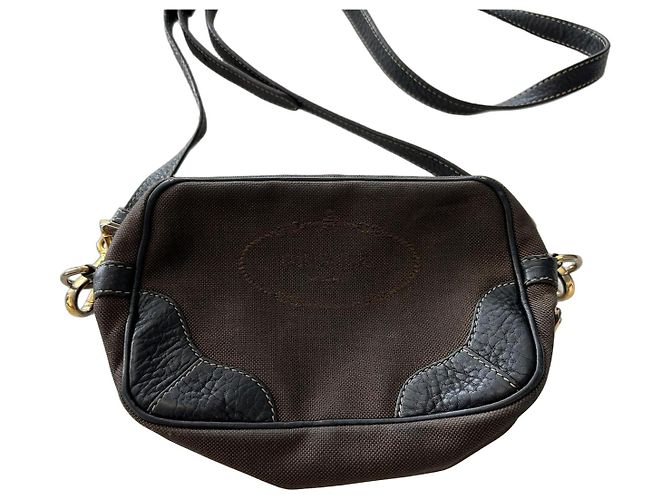 Jacquard Mini borsa a tracolla con zip Prada in tela e pelle Marrone