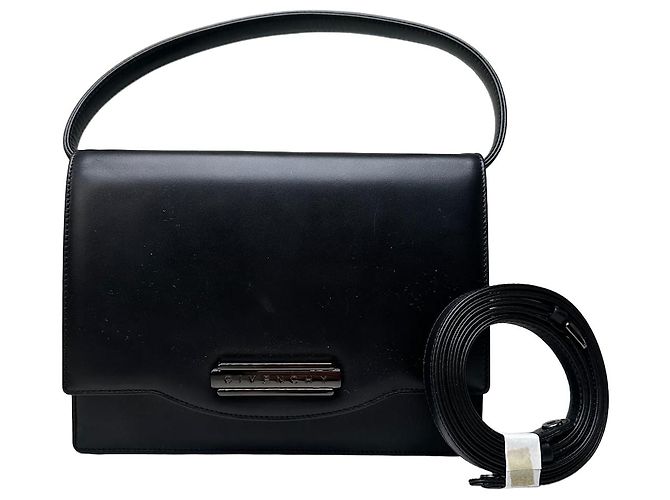 Bolsa de ombro de couro vintage Givenchy preto prata
