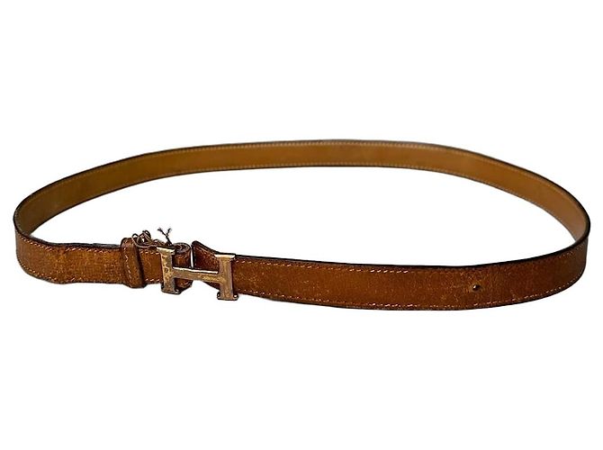 Vintage Hermès Ledergürtel Tan Caramel Goldene Schnalle Kamel