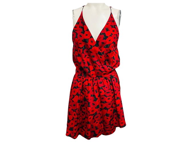 Vestido mini cruzado de seda estampado Saint Laurent Rojo / Negro Roja