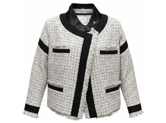 Sacai Summer Tweed Jacke White / Black Weiß