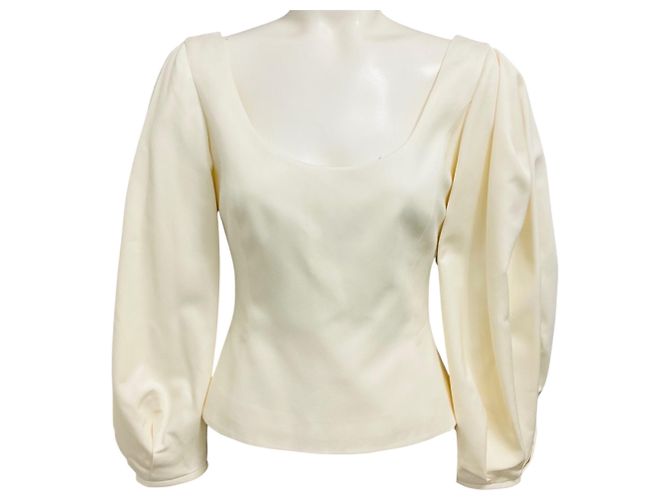 Top de sarja de seda marfim com mangas bufantes Gabriela Hearst