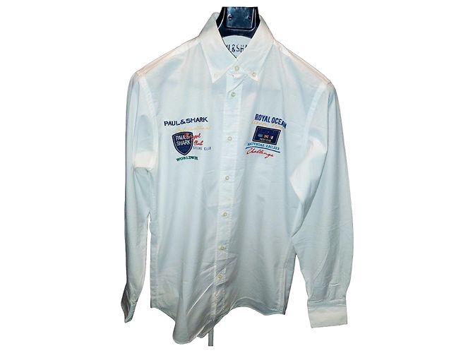 Camisa Paul & Shark branca de algodão com bordados Branco
