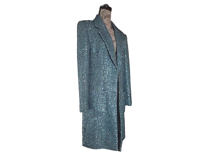 Chanel Blue Sequined Tweed Coat