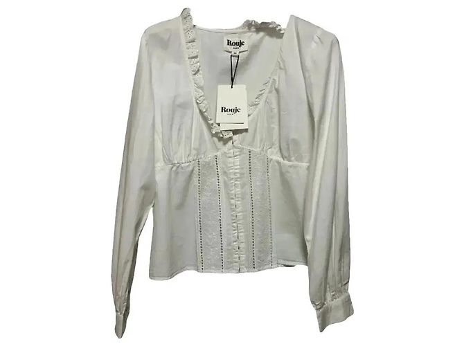 Rouje Blusa Wendy Uni Algodón Blanco Broderie Anglaise