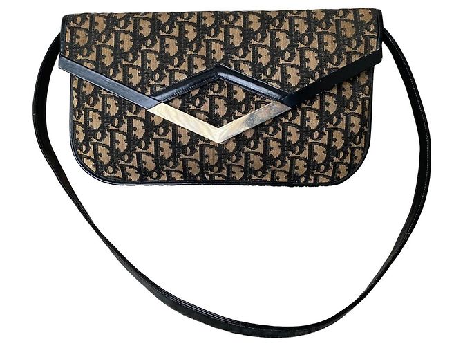Bolsa de ombro Christian Dior Monogramme em jacquard Marrom Preto