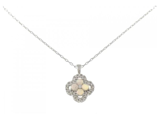 Autre Marque Opal-Diamant-Halskette Pt900/Pt850 Silber