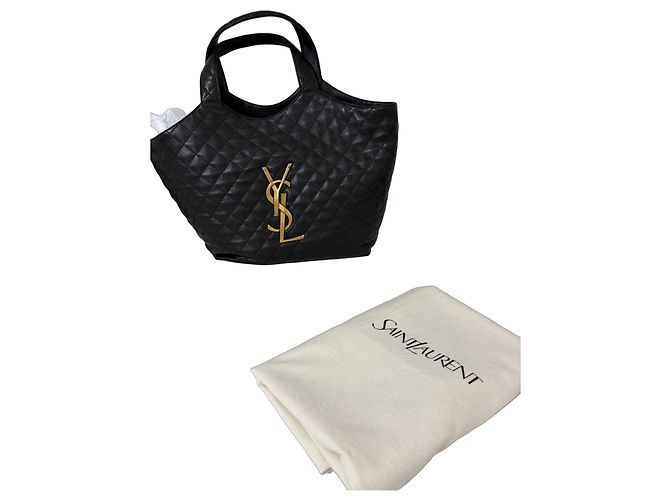 Saint Laurent Bolsa Tote de Couro Acolchoado, Preto