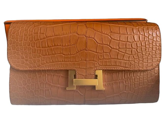 Hermès Constance Wallet Crocodile Leather Gold Brown