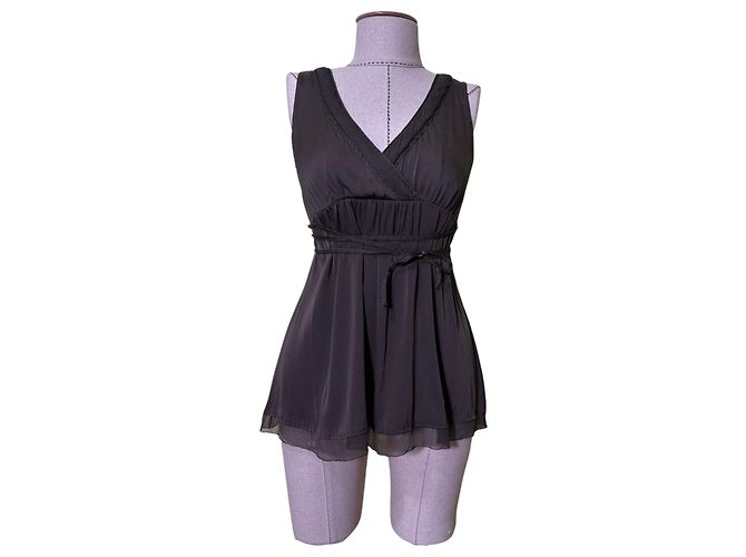 Elie Tahari Top de Seda sin Mangas Marrón Castaño