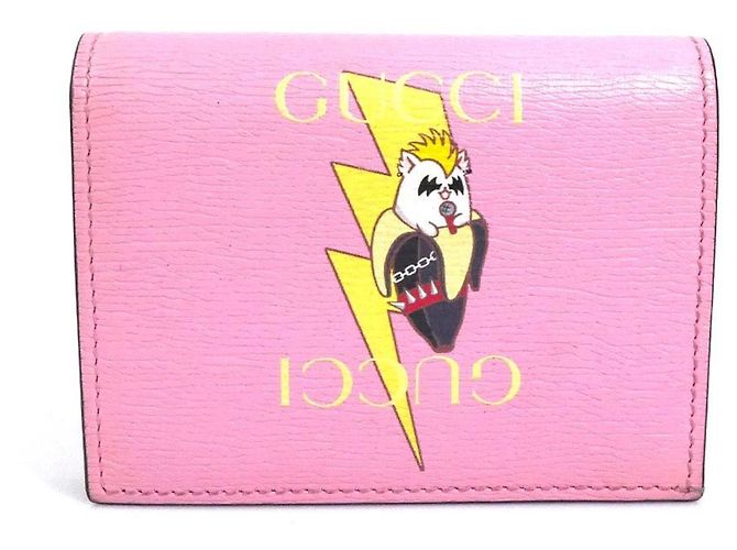 Carteira dobrável de couro rosa Gucci