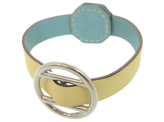 Hermès Pulsera Charm Petit H Hermes Amarillo Azul claro