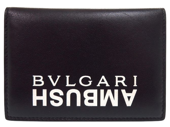 Bulgari Tarjetero de cuero negro Bvlgari