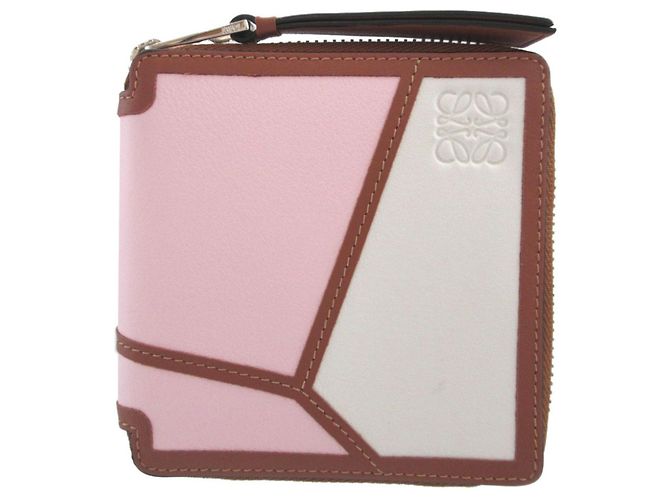 Loewe Puzzle Leather Round Zip Wallet Brown Pink Cream