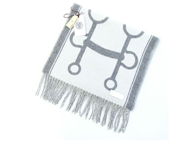 Hermès Stola Hermes 100% Cashmere Nero e Grigio Marrone