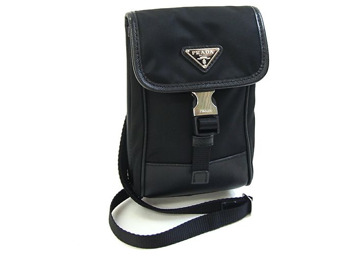 Borsa a tracolla in nylon nero e pelle Prada
