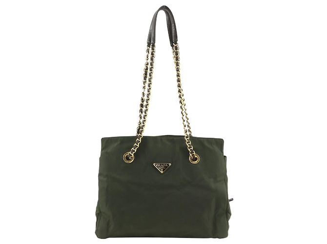 Prada Khaki Nylon Tote Bag