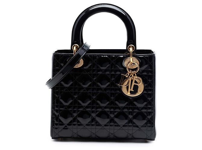 Dior Black Medium Patent Cannage Lady Dior Nero