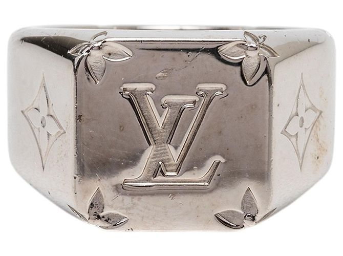 Louis Vuitton Silver Brass Monogram Signet Ring M Silvery