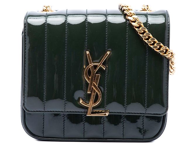 Bolsa de corrente Saint Laurent Vicky Small Patent Monogram Verde Verde escuro